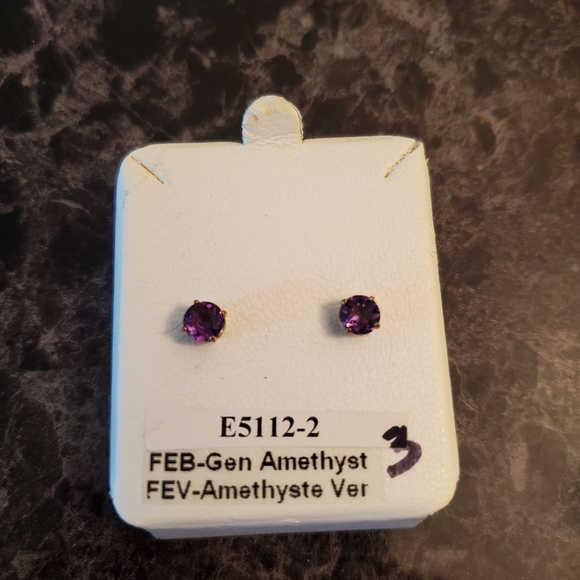 NEW 10K SOLID YG GENUINE ROUND-SHAPE AMETHYST EARRINGS - Picture 2 of 4